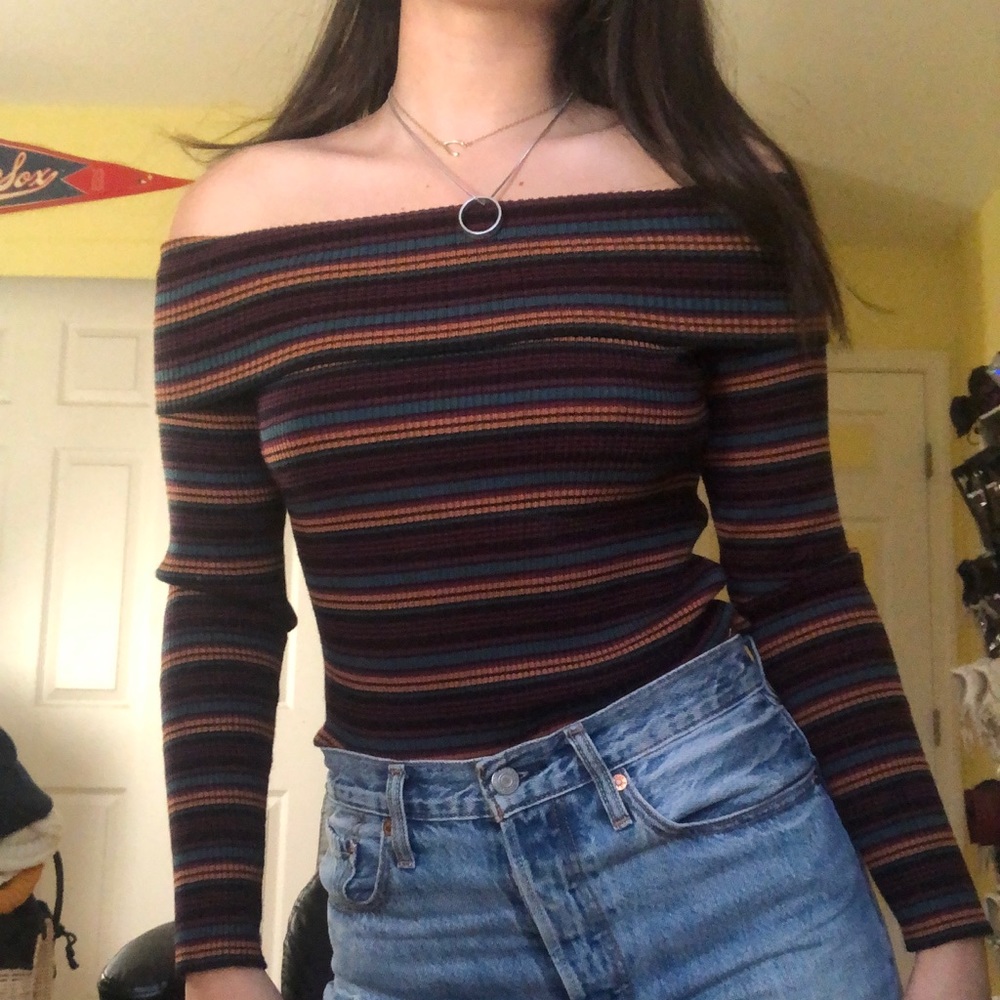 Striped off the shoulder sweater
